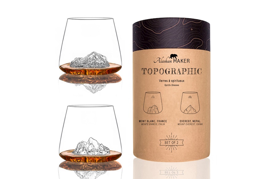 Whisky glass set Topographic Monte Bianco/Everest 2 pieces Alaskan Maker