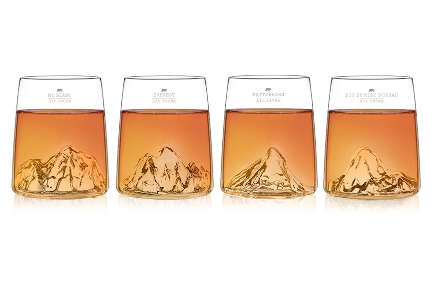Shooter glass set Topographic Monte Bianco/ Everest/Matterhorn/Pico de Alto 4 pieces Alaskan Maker