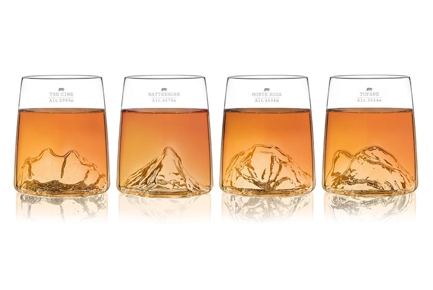 Shooter glass set Topographic Tre Cime/Monte Rosa/Tofane/Cervino 4 pieces Alaskan Maker