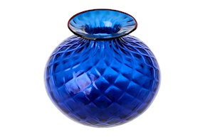 Vase Monofiore Balloton Murano glass sapphire with red ring Venini
