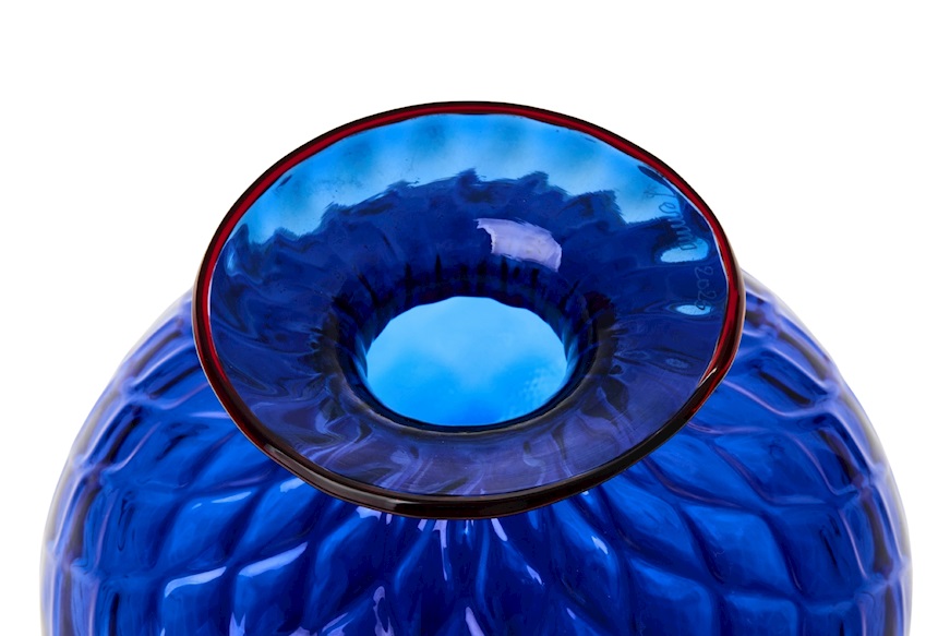 Vase Monofiore Balloton Murano glass sapphire with red ring Venini