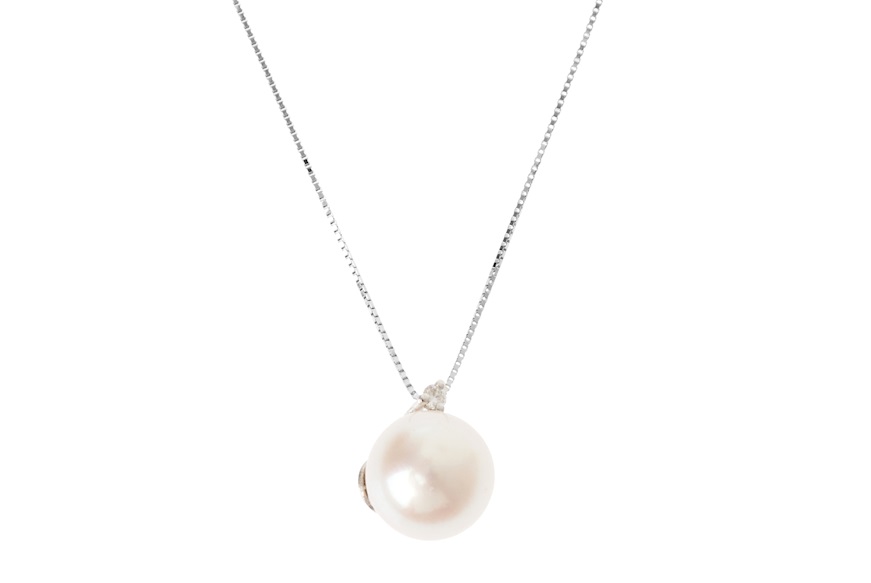 Necklace gold 750‰ with Akoya pearl and diamond Selezione Zanolli