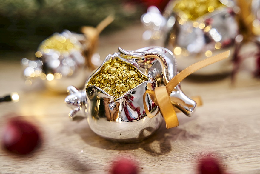Idea regalo Natale Melograno portafortuna oro Selezione Zanolli