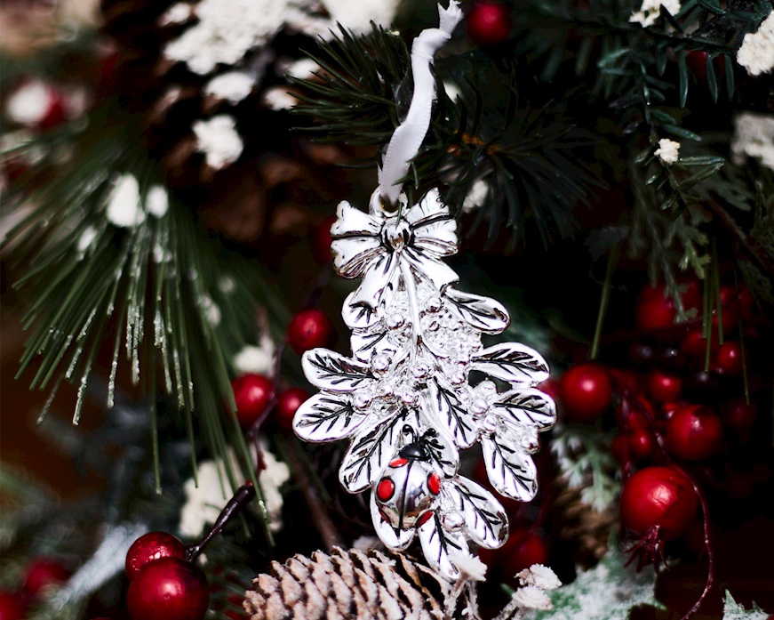 Idea regalo Natale Vischio argento e coccinella rossa Selezione Zanolli