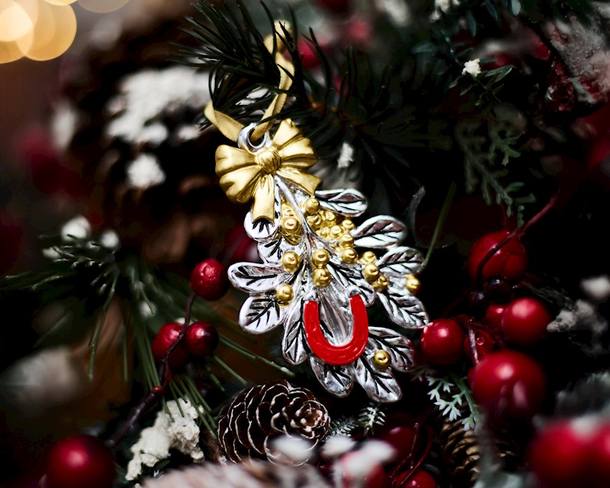 Idea regalo Natale Vischio oro e ferro di cavallo rosso Selezione Zanolli