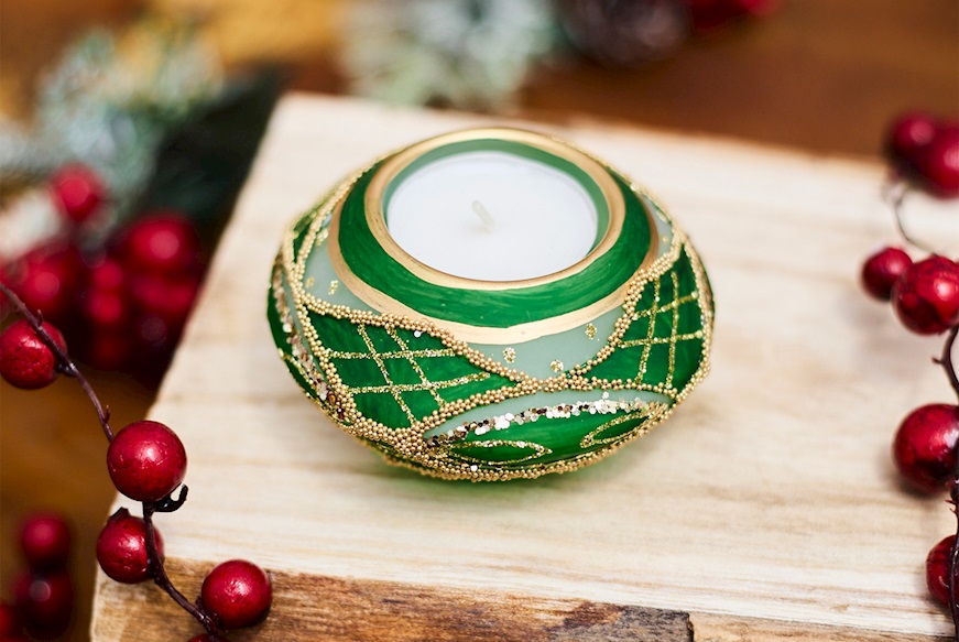 Christmas gift LED candle holder with green T-Light Selezione Zanolli