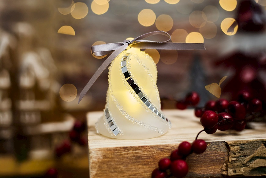 Idea regalo Natale Campanella bianca e argento con luce LED Selezione Zanolli