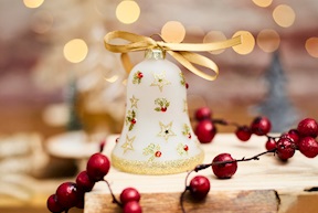 Christmas gift Bell White stars and holly with LED light Selezione Zanolli