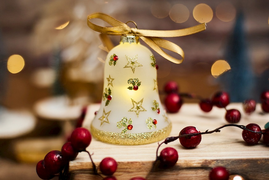 Christmas gift Bell White stars and holly with LED light Selezione Zanolli