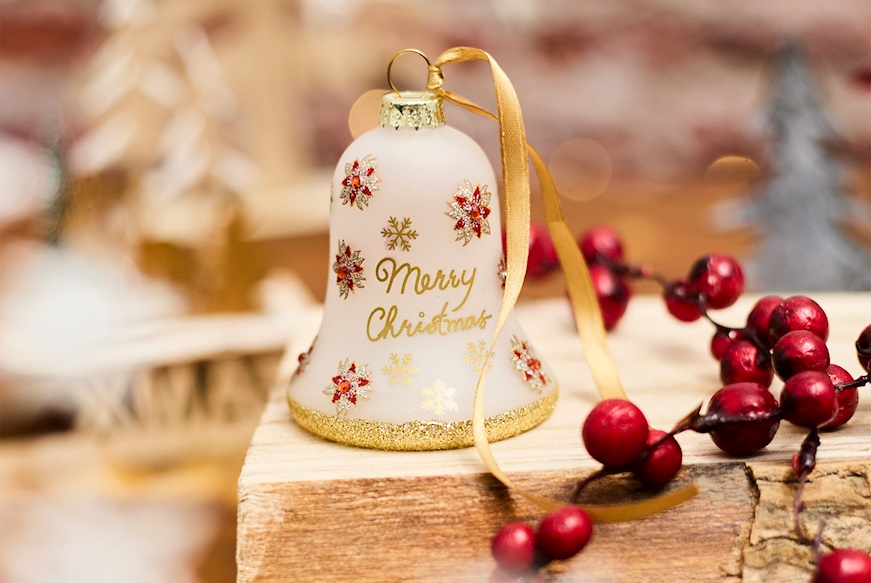 Christmas gift Bell White and gold Merry Christmas with LED light Selezione Zanolli