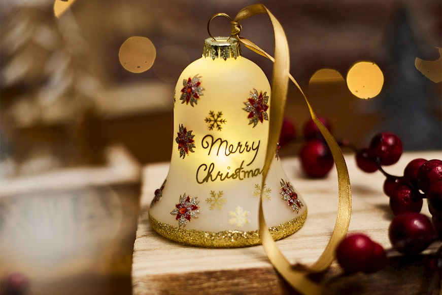 Christmas gift Bell White and gold Merry Christmas with LED light Selezione Zanolli