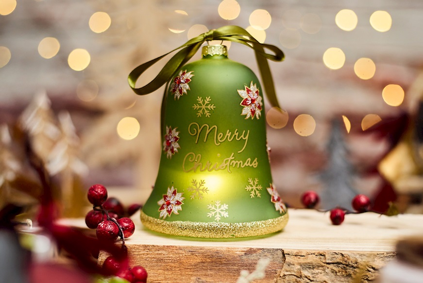 Christmas gift Bell Green Merry Christmas with LED light Selezione Zanolli