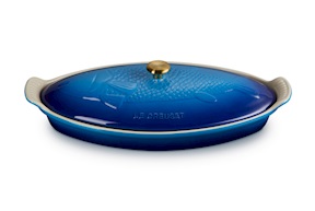 Pesciera Tradition gres azure blu con coperchio Le Creuset