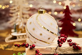 Idea regalo Natale Sfera girevole bianca e oro con luce LED Selezione Zanolli