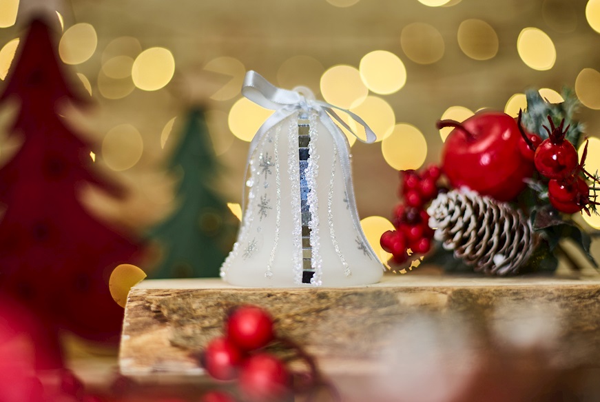 Idea regalo Natale Campanella bianca e argento con luce LED Selezione Zanolli