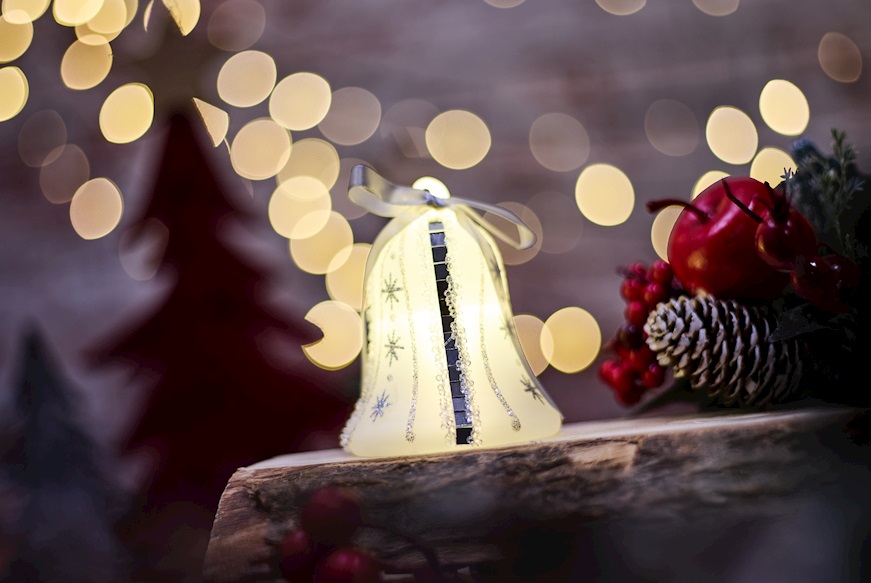Idea regalo Natale Campanella bianca e argento con luce LED Selezione Zanolli