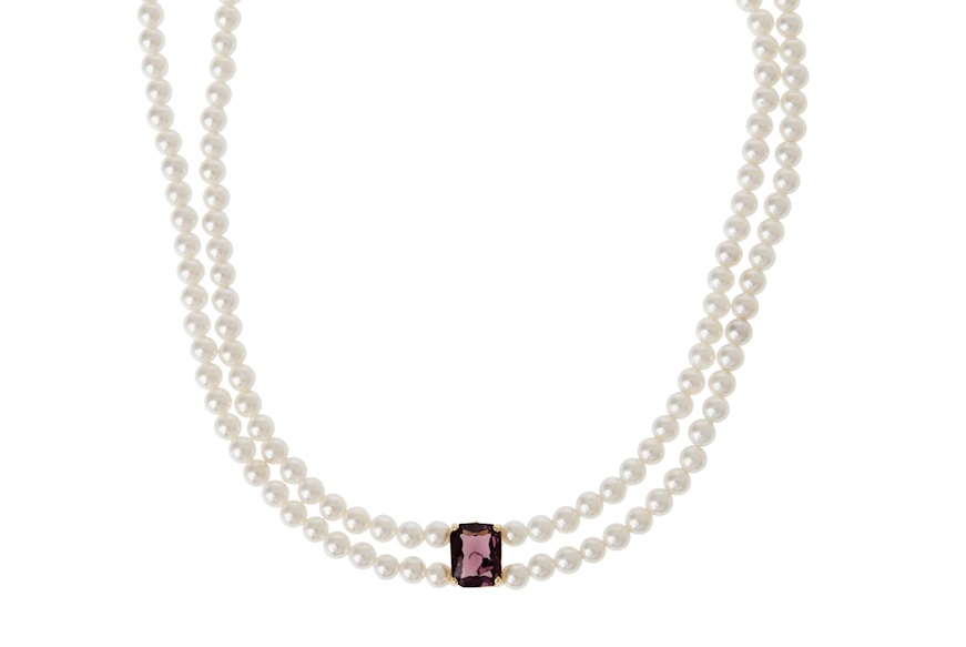 Collana argento con perle di fiume e cristallo vinaccia Selezione Zanolli