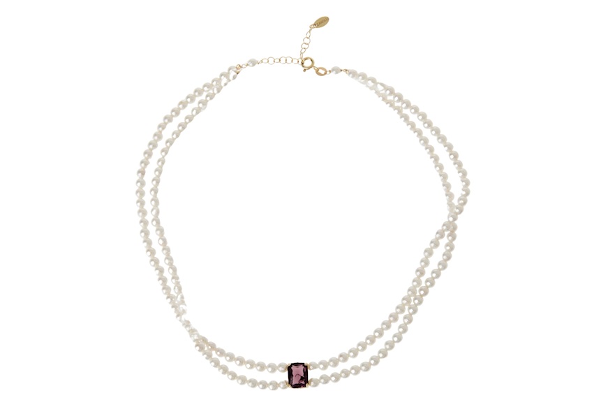 Collana argento con perle di fiume e cristallo vinaccia Selezione Zanolli