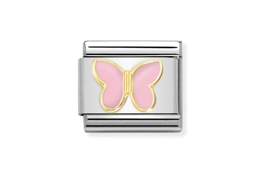Pink Butterfly Composable steel gold and enamel Nomination