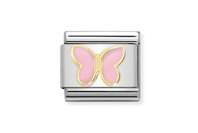 Pink Butterfly Composable steel gold and enamel Nomination
