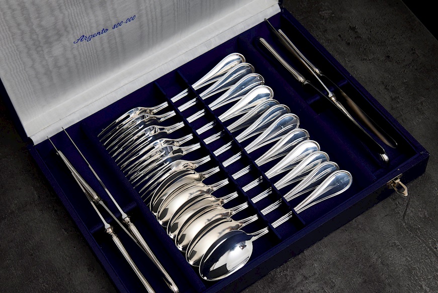Cutlery set silver 852 grammi in English style Zanolli Vintage