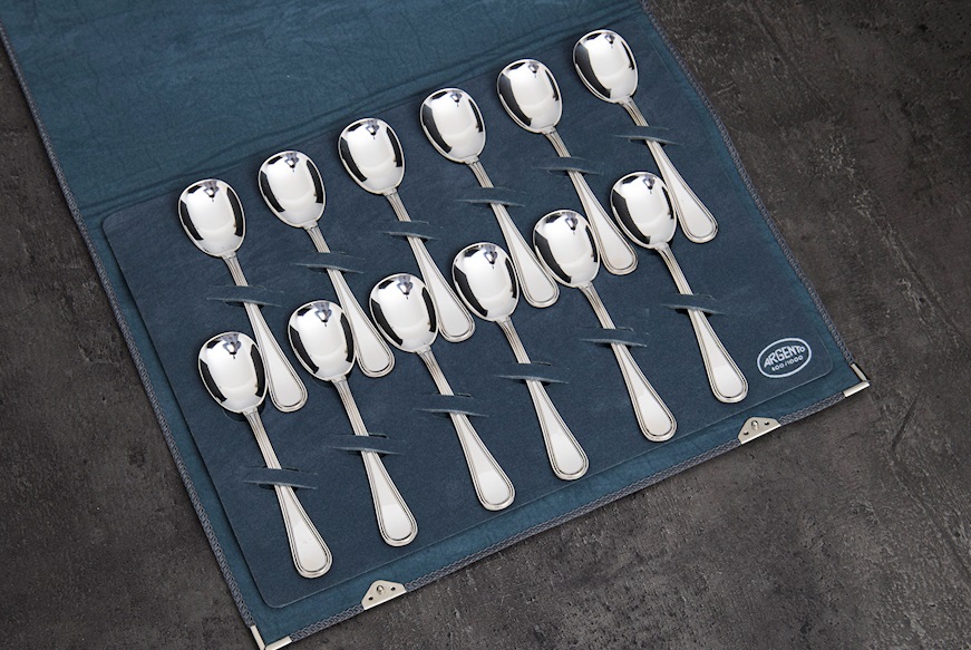 Set cucchiai gelato argento 254 grammi 12 pezzi in stile Inglese usato ricondizionato Zanolli Vintage