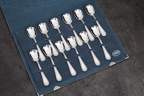 Set cucchiai gelato argento 254 grammi 12 pezzi in stile Inglese usato ricondizionato Zanolli Vintage