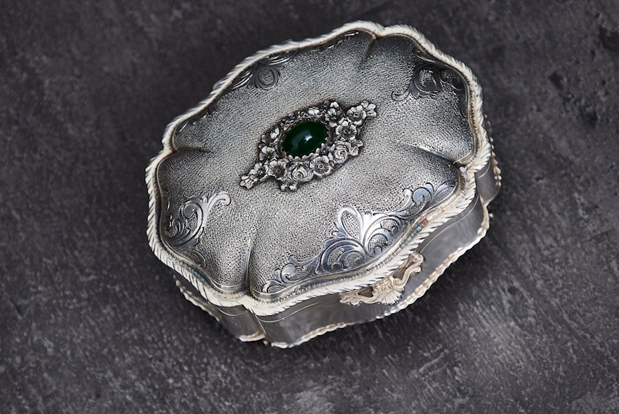 Scatola portagioie argento 198 grammi con pietra verde usato ricondizionato Zanolli Vintage