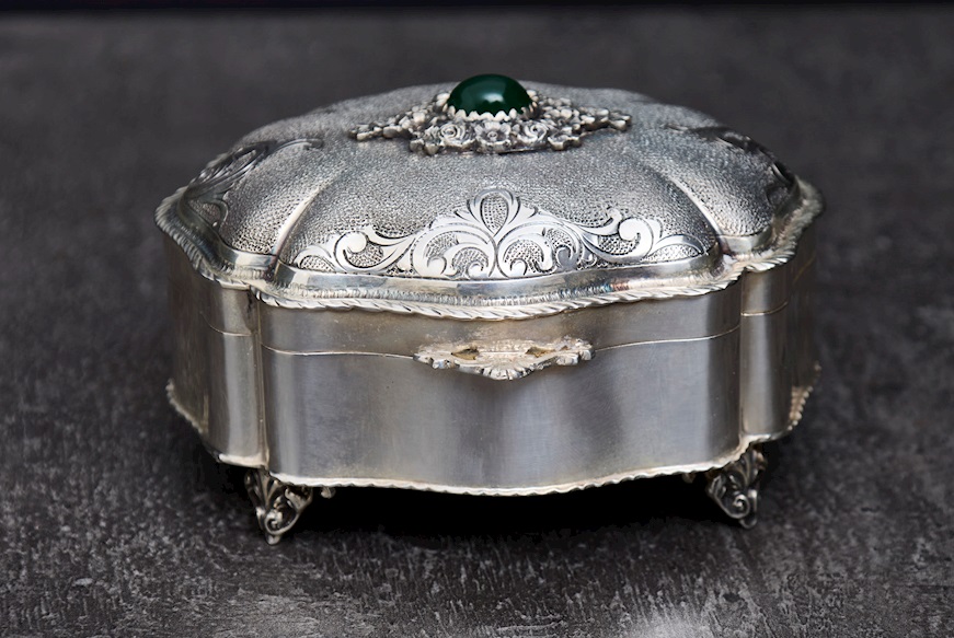 Scatola portagioie argento 198 grammi con pietra verde usato ricondizionato Zanolli Vintage