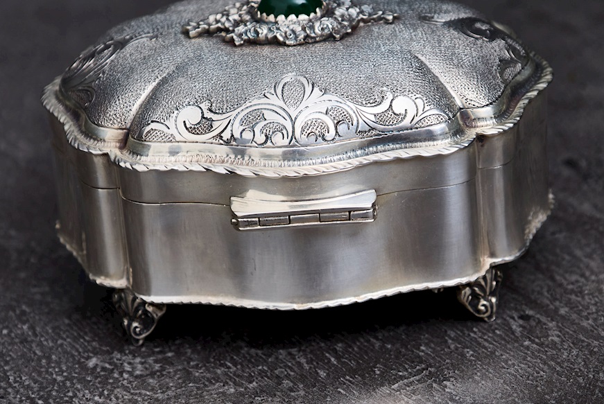 Scatola portagioie argento 198 grammi con pietra verde usato ricondizionato Zanolli Vintage