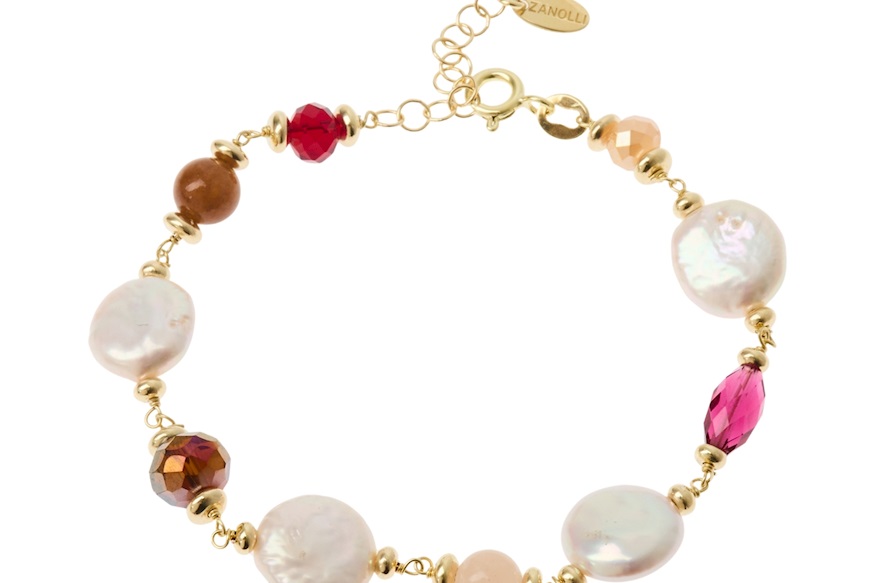 Bracciale argento dorato con corniola, quarzo e perla bianca piatta Selezione Zanolli