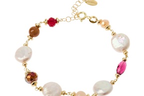 Bracciale argento dorato con corniola, quarzo e perla bianca piatta Selezione Zanolli