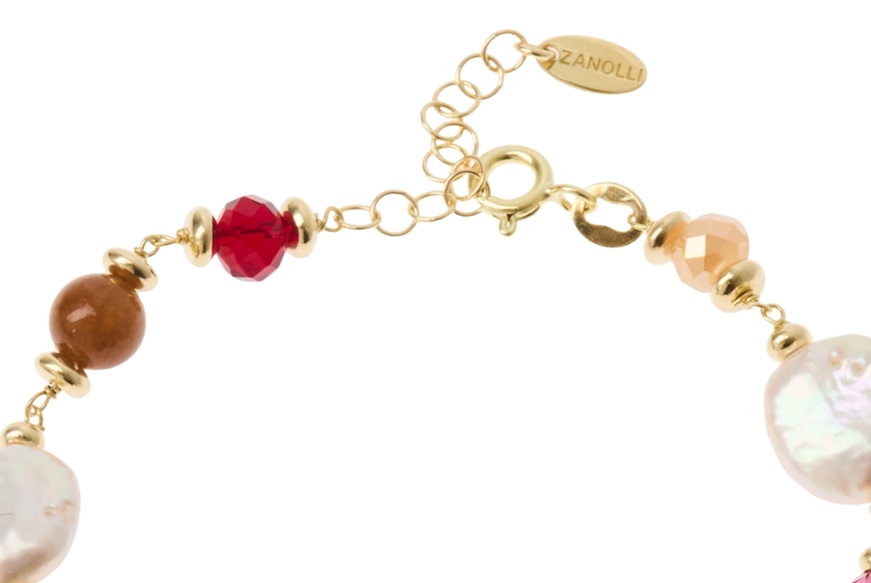 Bracciale argento dorato con corniola, quarzo e perla bianca piatta Selezione Zanolli