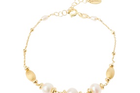 Bracciale argento dorato con chicco satinato e perla Selezione Zanolli