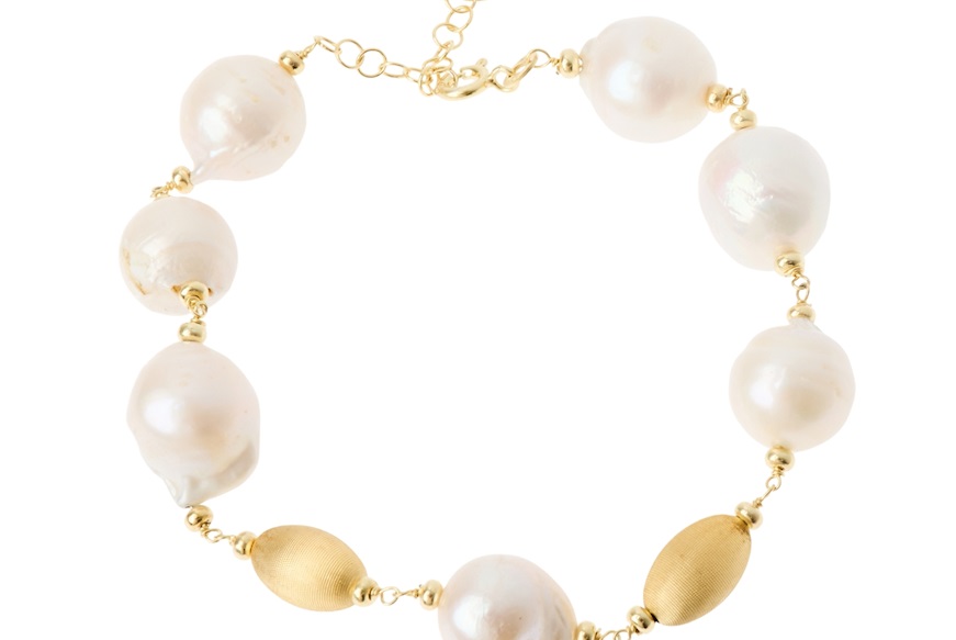 Bracciale argento dorato con chicco satinato e perla barocca Selezione Zanolli
