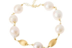 Bracciale argento dorato con chicco satinato e perla barocca Selezione Zanolli