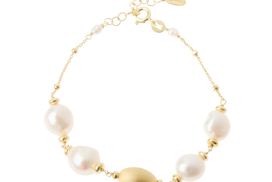 Bracciale argento dorato con chicco satinato e perle di fiume barocche Selezione Zanolli