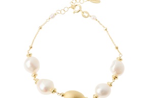 Bracciale argento dorato con chicco satinato e perle di fiume barocche Selezione Zanolli