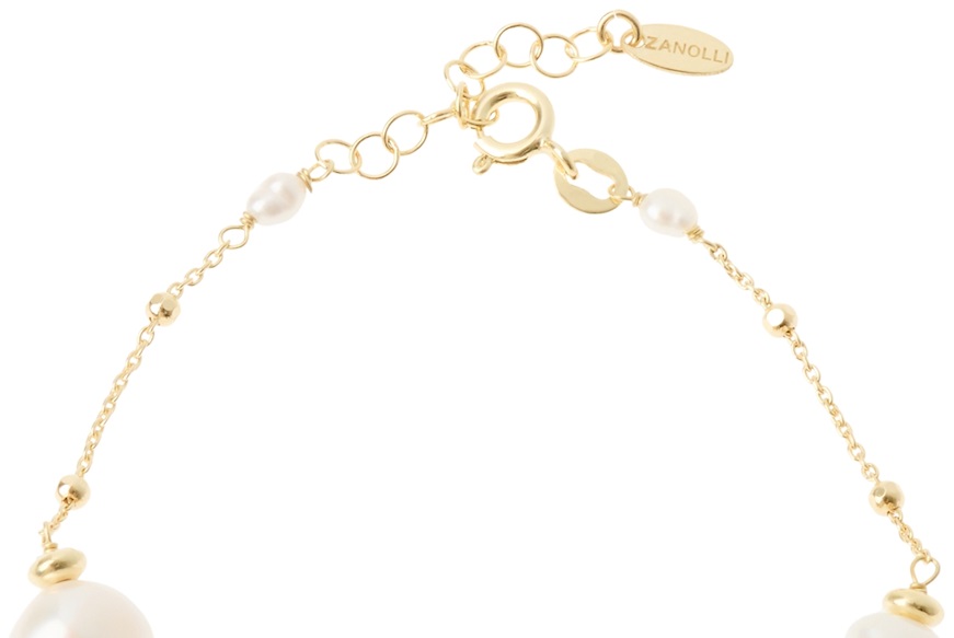 Bracciale argento dorato con chicco satinato e perle di fiume barocche Selezione Zanolli