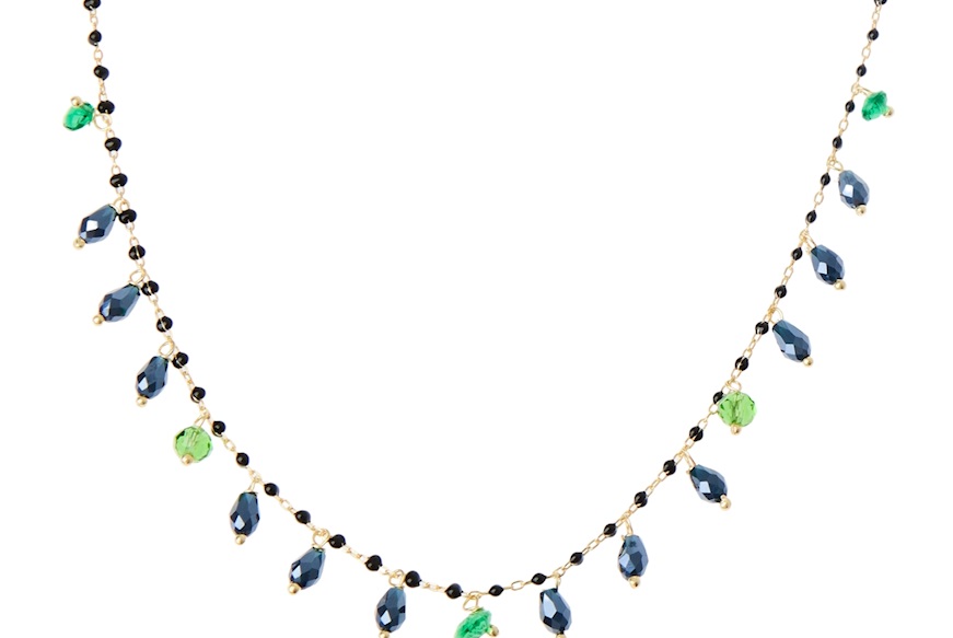 Collana argento dorato con smaltini blu e cristalli verdi/blu Selezione Zanolli