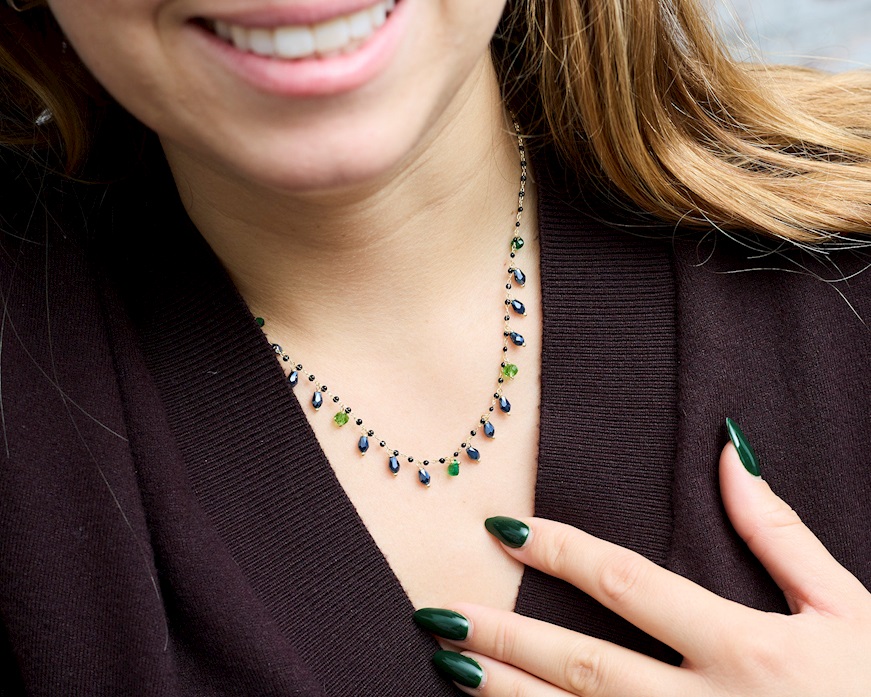 Necklace silver with blu enamels and green crystal Selezione Zanolli