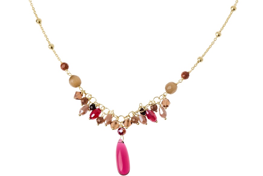 Collana argento dorato con agata e cristalli brown/bordeaux Selezione Zanolli