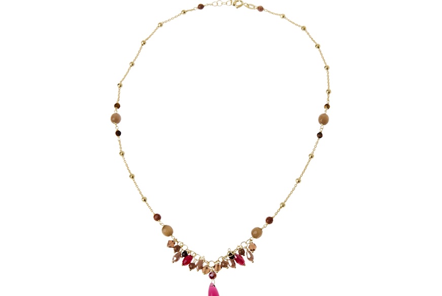 Collana argento dorato con agata e cristalli brown/bordeaux Selezione Zanolli