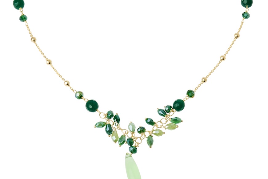 Collana argento dorato con agata e cristalli verdi Selezione Zanolli