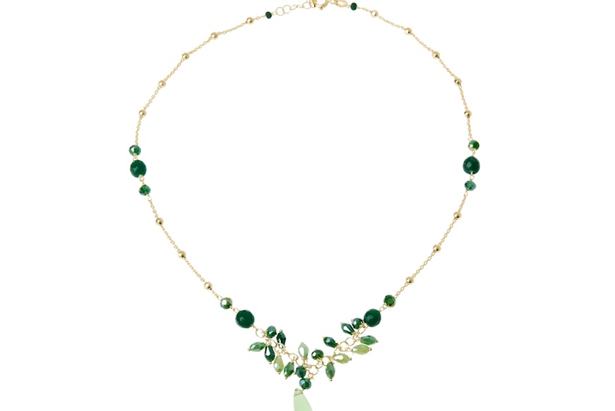 Collana argento dorato con agata e cristalli verdi Selezione Zanolli