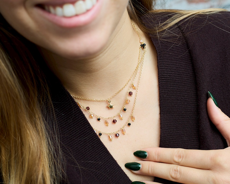 Collana argento dorato con cristalli brown e stella centrale Selezione Zanolli