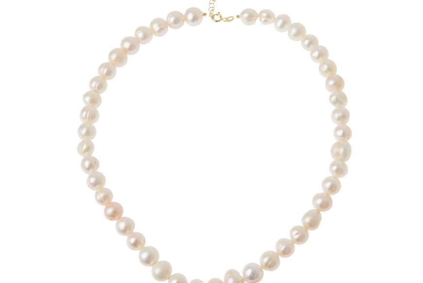 Collana argento dorato con perle ovali e piatte Selezione Zanolli