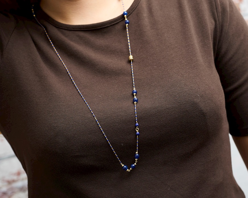 Necklace silver with blue enamels and agate Selezione Zanolli