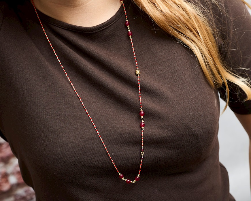 Collana argento dorato con smaltini rossi e granato Selezione Zanolli