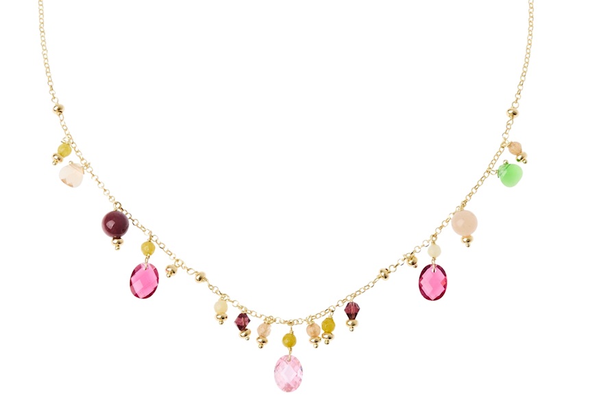 Collana argento dorato con quarzo, corniola e zircone bordeaux Selezione Zanolli